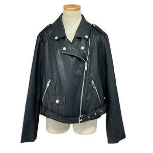 Eloquii Faux Leather Jacket Moto Zipper Belt Black Size 10